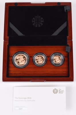 Lot 27 - Elizabeth II, United Kingdom, 2018, The Sovereign Premium Three-Coin Gold Proof Set, Royal Mint.