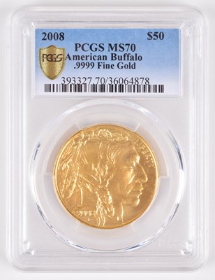 Lot 136 - United States of America, $50, 2008, American Buffalo, graded by PCGS as MS70.