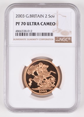 Lot 88 - Queen Elizabeth II, Proof Ultra Cameo Two Pounds, 2003, graded by NGC as PF70.