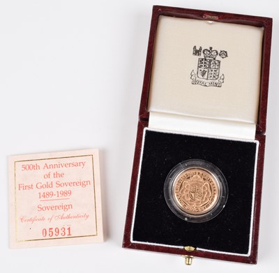 Lot 109 - 1989 Royal Mint, Proof Sovereign, 500th Anniversary Edition.