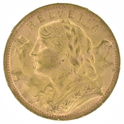 Lot 148 - Switzerland, Helvetia, 20 Francs, 1935 B, gold coin.