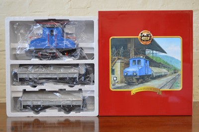 Lot 181 - LGB G Scale electric locomotive and two covered wagons 29300