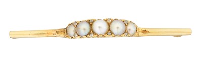 Lot 19 - A split pearl and diamond bar brooch