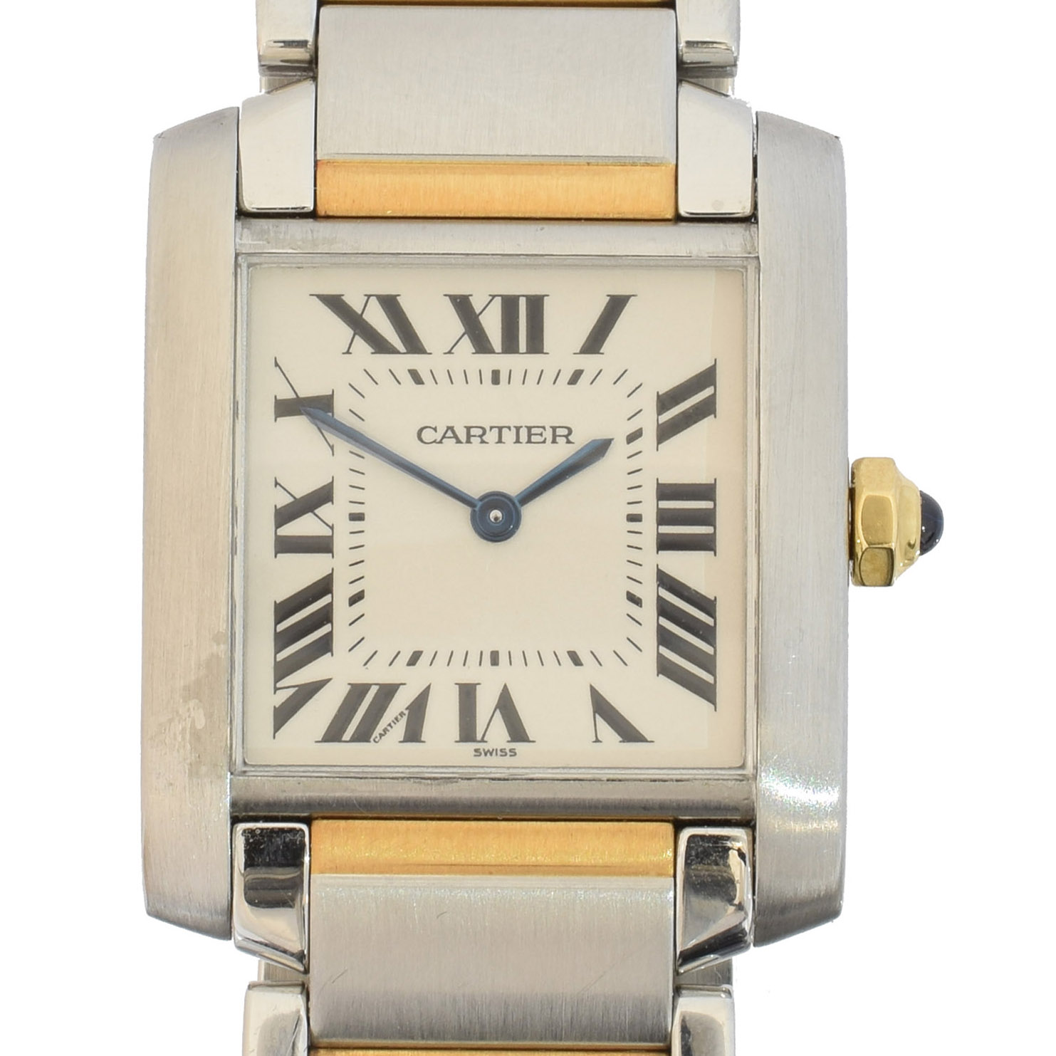 Lot 189 - A steel and gold Cartier Tank Francaise