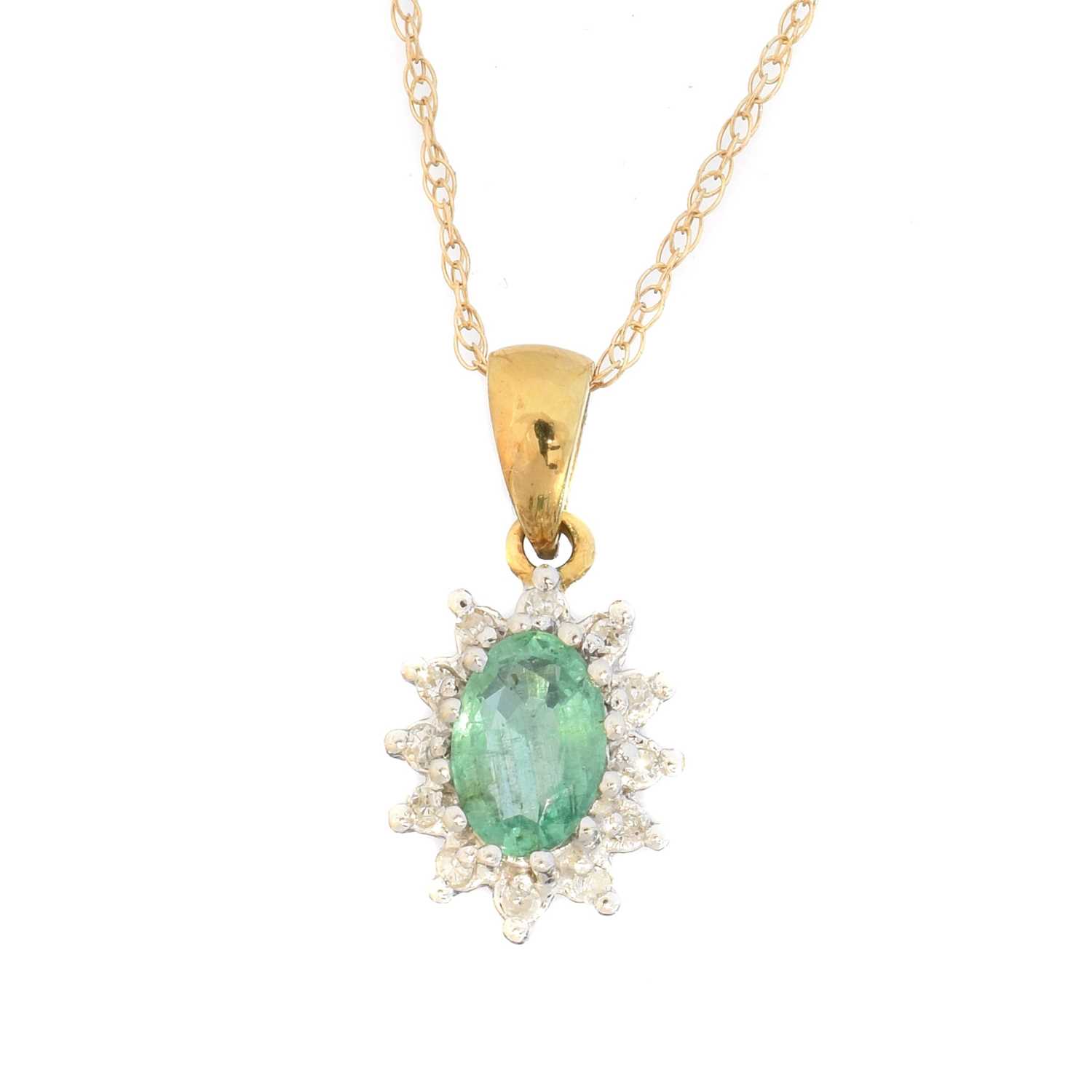 Lot 15 - A 9ct gold emerald and diamond pendant
