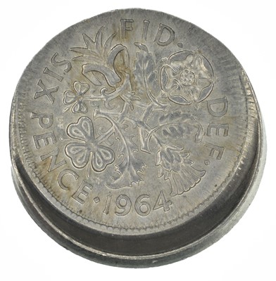 Lot 119 - Error Coin : Queen Elizabeth II, Sixpence, 1964 off-centre misstrike, EF.
