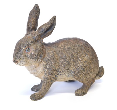 Lot 22 - Large Austrian cold painted bronze model of a rabbit attributed to Franz Bergman