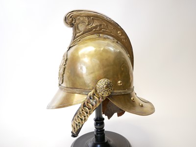 Lot 258 - Victorian fireman's brass helmet