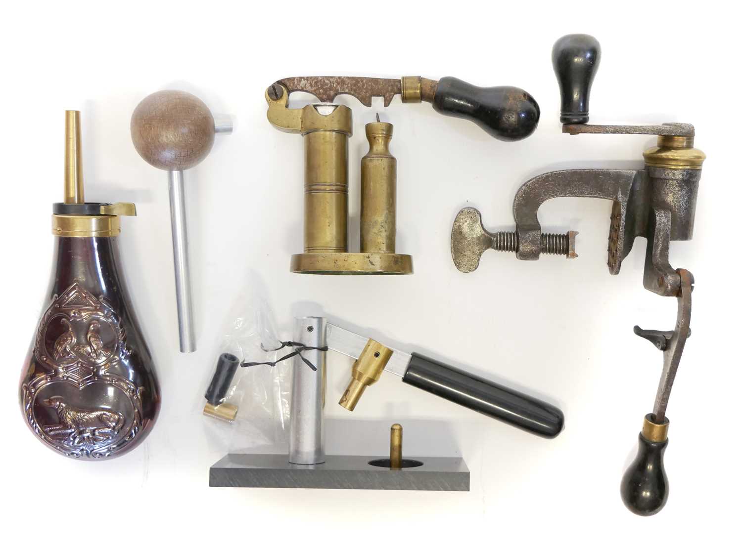 Lot 461 - Muzzle loading equipment and two shotgun reloading tools