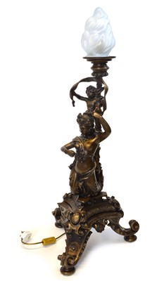 Lot 208 - Decorative Bronze table lamp with Mermaid and Cherub