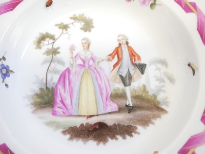 Lot 153 - Meissen bowl with pink ribbon and a couple to the centre