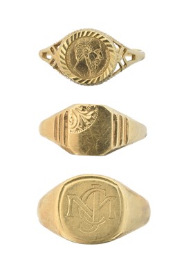 Lot 66 - Three 9ct gold signet rings