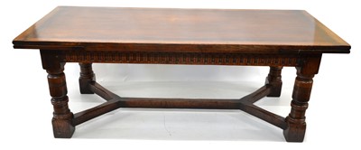 Lot 254 - 20th-century oak draw leaf refectory table