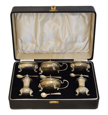 Lot 172 - A George VI cased silver cruet set