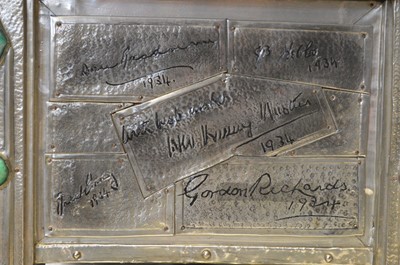 Lot 113 - Pewter casket signed by celebrities of the mid 20th century