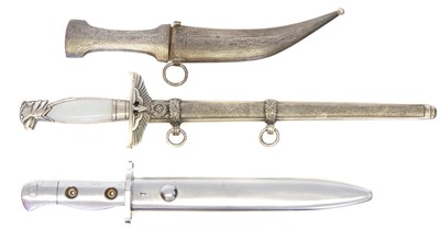 Lot 230 - British Army SLR bayonet reproduction third Reich dagger and a Persian dagger.
