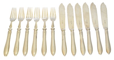 Lot 103 - A set of George VI silver fish knives and forks