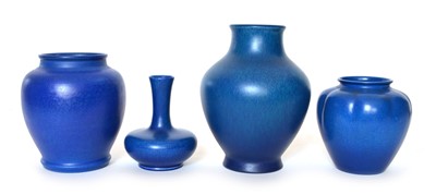 Lot 57 - Four Pilkington's Royal Lancastrian vases in mottled blue