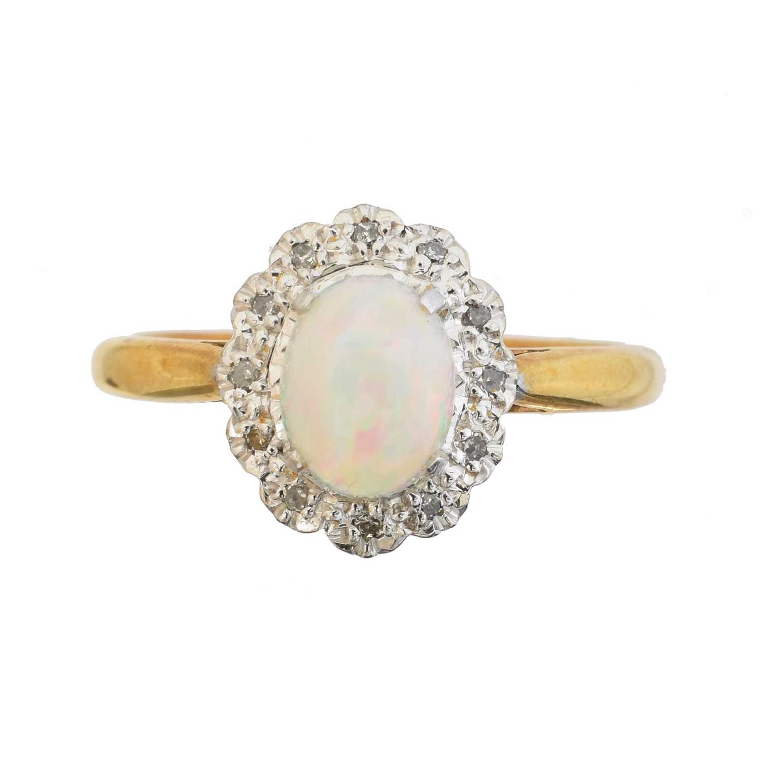 Lot An 18ct gold opal and diamond cluster ring