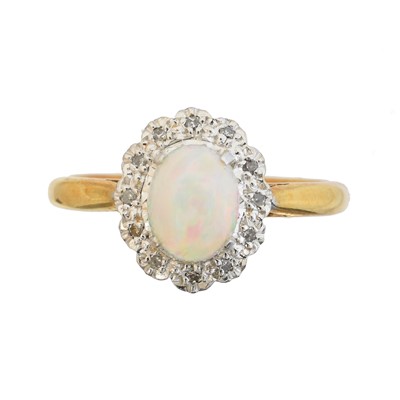 Lot 117 - An 18ct gold opal and diamond cluster ring