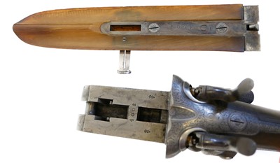Lot 267 - Lancaster Rhinoceros horn stocked 12 bore hammer gun LICENCE REQUIRED