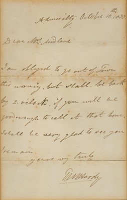 Lot Signed letter from Captain Hardy