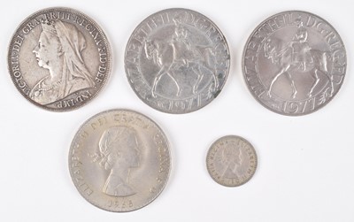 Lot 23 - Small selection of silver and later British Crowns and a Sixpence (13).