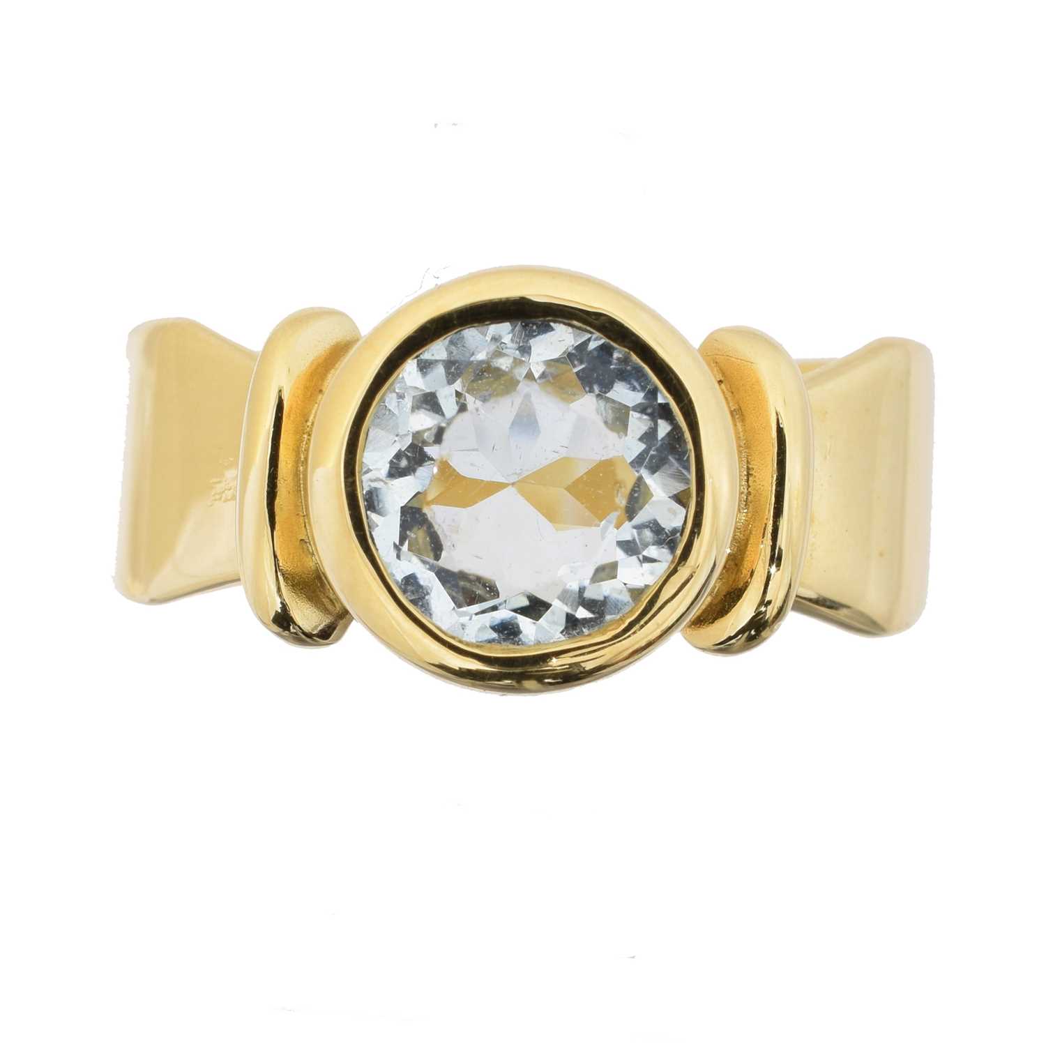 Lot 145 - An 18ct gold aquamarine dress ring