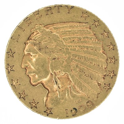 Lot 73 - United States of America, Five Dollars, Indian Head Half Eagle Gold Coin, 1908.
