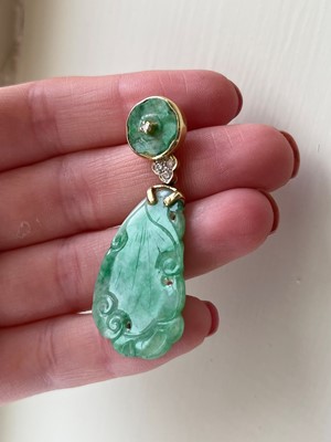 Lot 55 - A pair of jade and diamond earrings