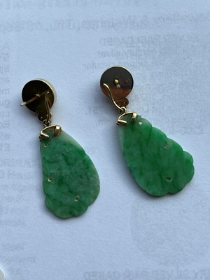 Lot 55 - A pair of jade and diamond earrings