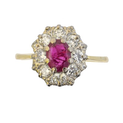 Lot 96 - An 18ct gold ruby and diamond cluster ring