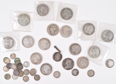 Lot 11 - Assortment of various low-grade silver British coinage from George II to George V (approx 275g).