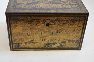 Lot 207 - Japanese chinoiserie box with engraved interior lining.
