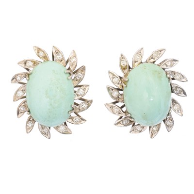 Lot 53 - A pair of turquoise and diamond earrings