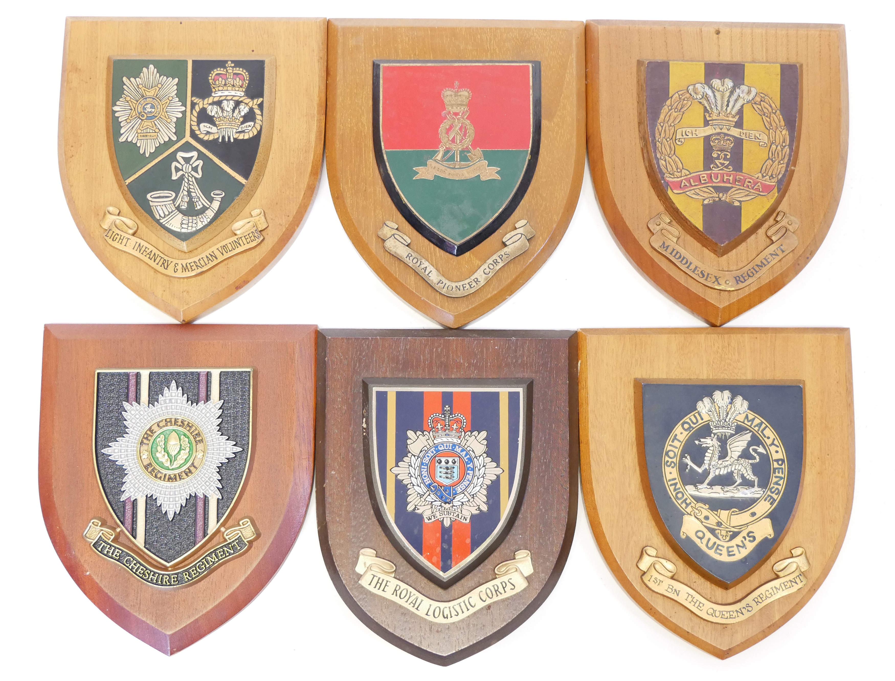 Shield Designs Army Lot 410 - Six British Army regimental shields