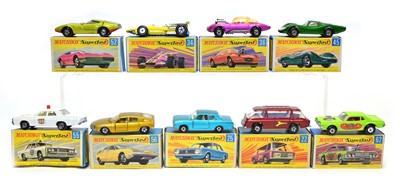 Lot 15 - 9 Lesney Matchbox Superfast boxed cars