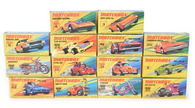 Lot 17 - 14 Lesney Matchbox Superfast boxed cars and vehicles