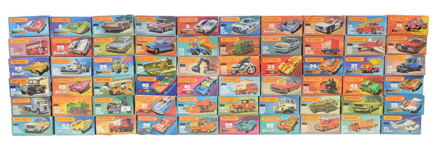 Lot 19 - 60 Lesney Matchbox Superfast boxed cars and vehicles