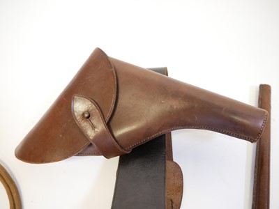 Lot 379 - Sam Browne, Webley revolver holster, ammunition pouch, lanyard, and swagger stick