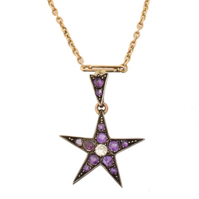 Lot 76 - An amethyst and diamond star necklace