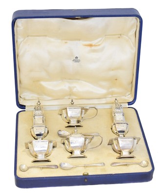 Lot 96 - An Edward VIII cased silver cruet set