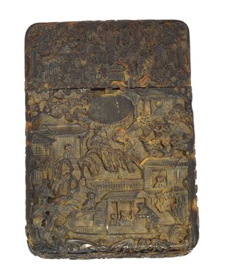 Lot 173 - A Chinese carved tortoiseshell card case