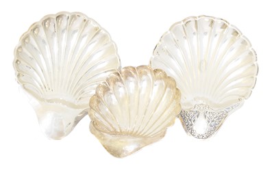 Lot 108 - Three Edward VII silver shell shaped dishes