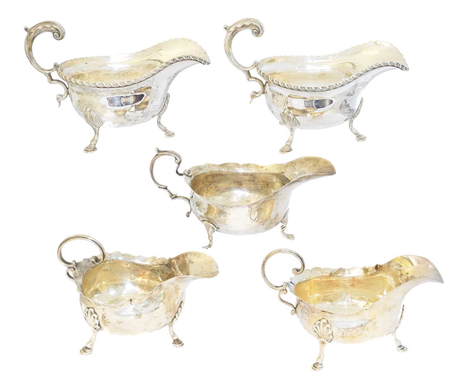 Lot 112 - Five silver sauce boats