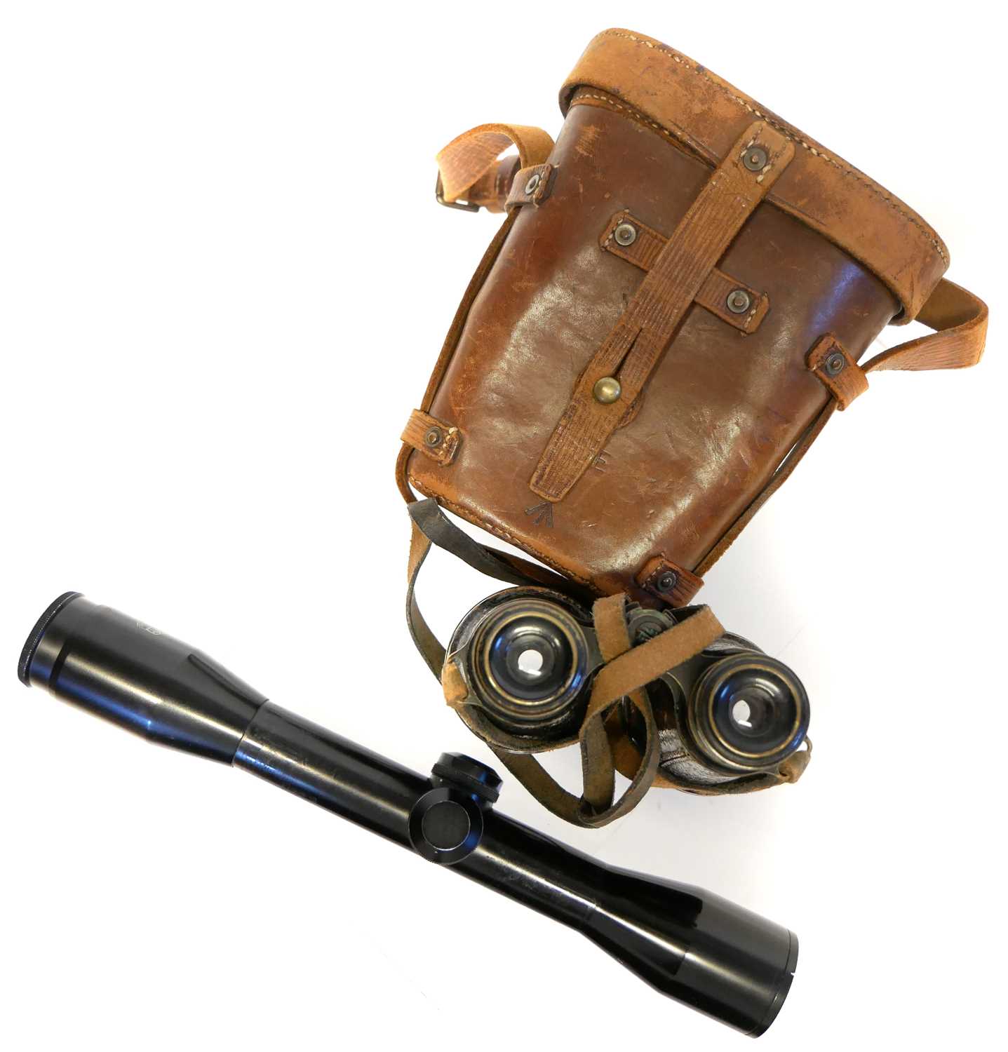 Lot 300 - Schmidt and Bender 4x36 scope and a pair of military binoculars.