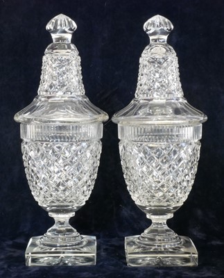 Lot 122 - Pair of lidded cut glass vases