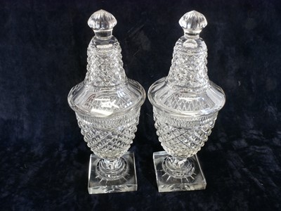 Lot 122 - Pair of lidded cut glass vases