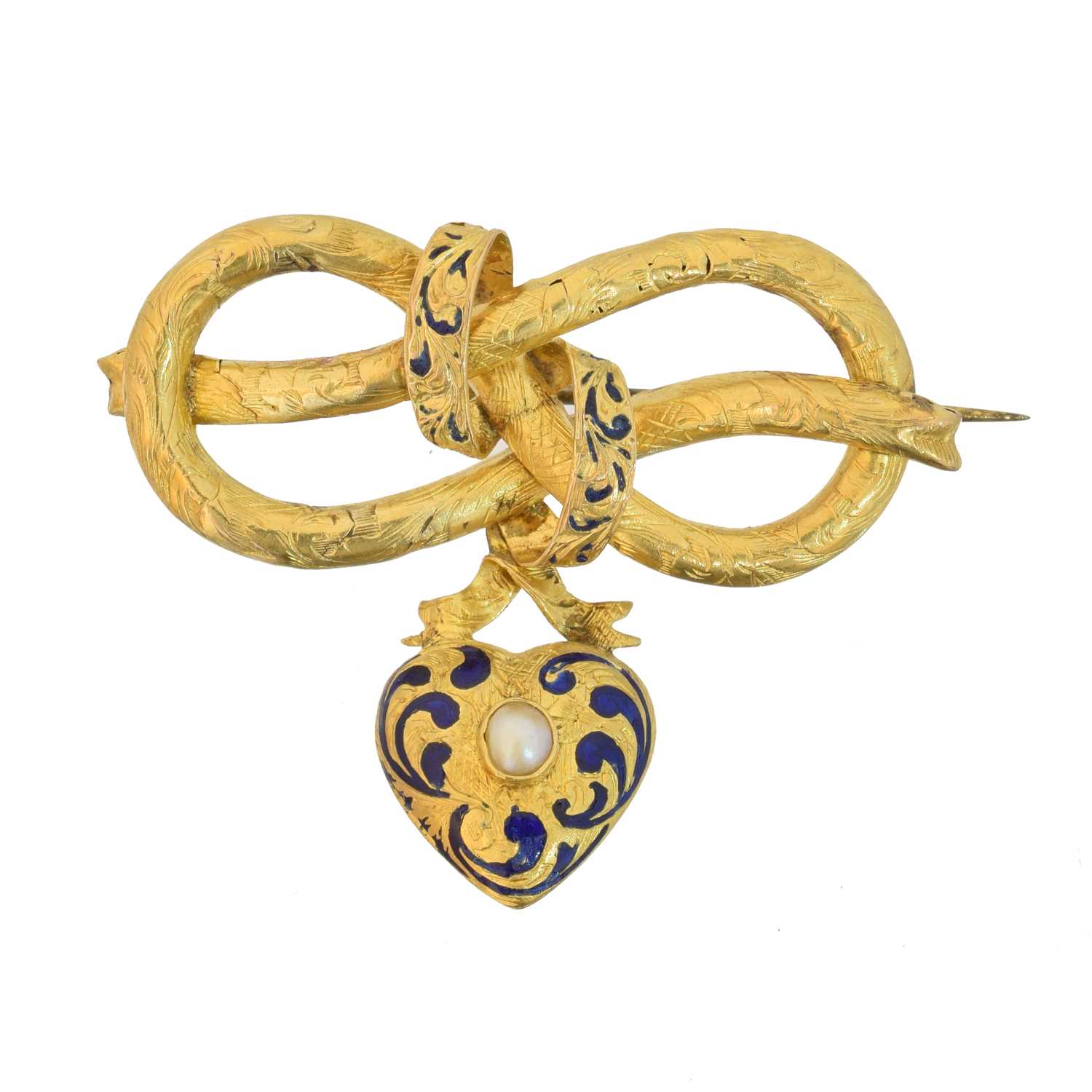 Lot 5 - A Victorian enamel and split pearl locket brooch