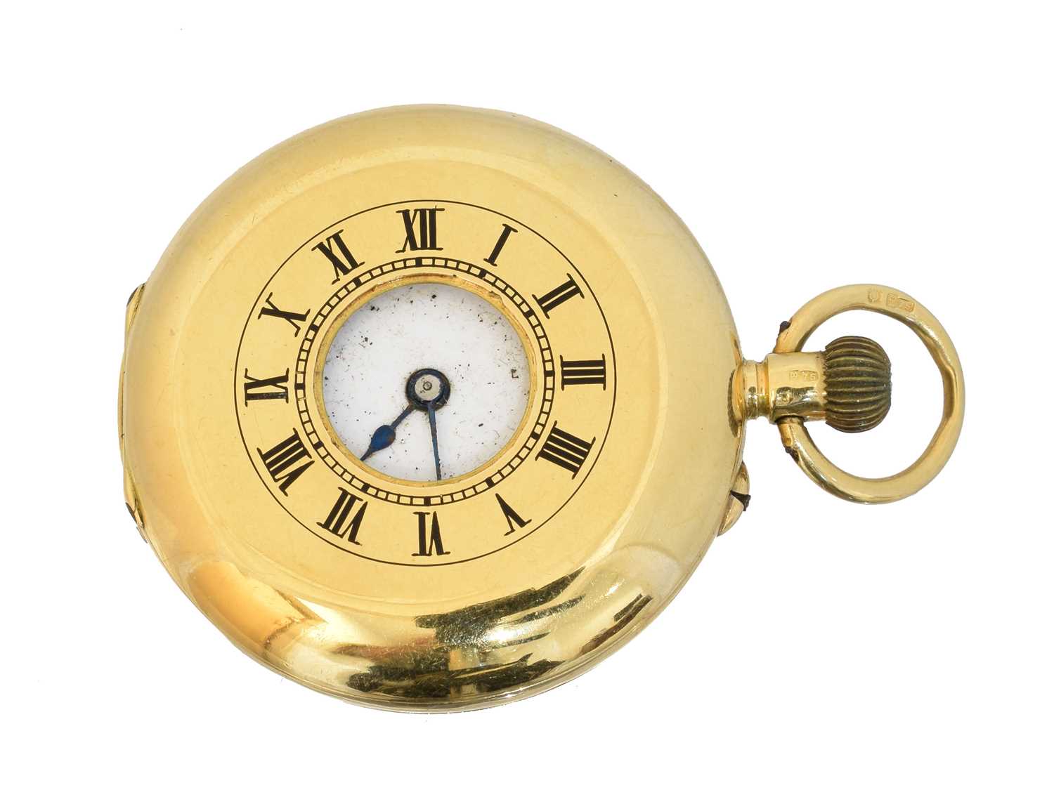 Lot 188 - An 18ct gold half hunter fob watch